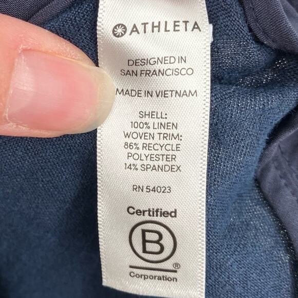 Athleta Navy Blue Pull On Drawstring Lightweight Cabo Tide Linen Shortie Shorts - Picture 4 of 8